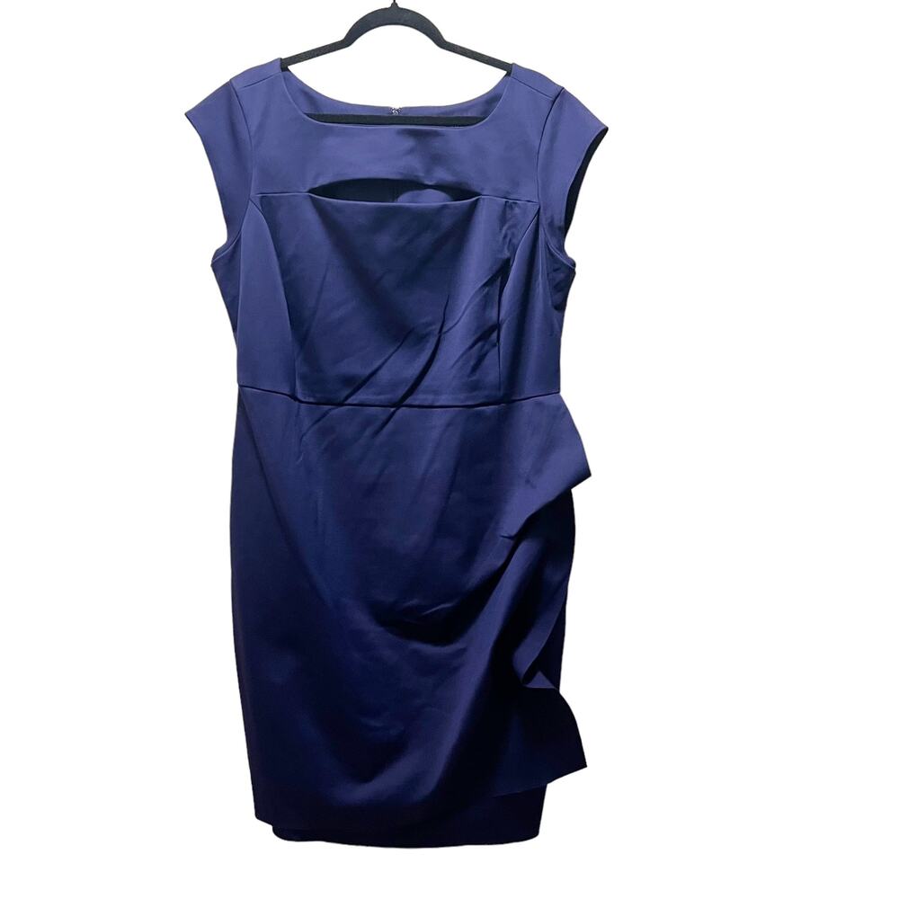 Lane Bryant Navy Blue Sheath Dress Knee Length Party Plus Size 18 Cap Sleeve - Picture 2 of 10